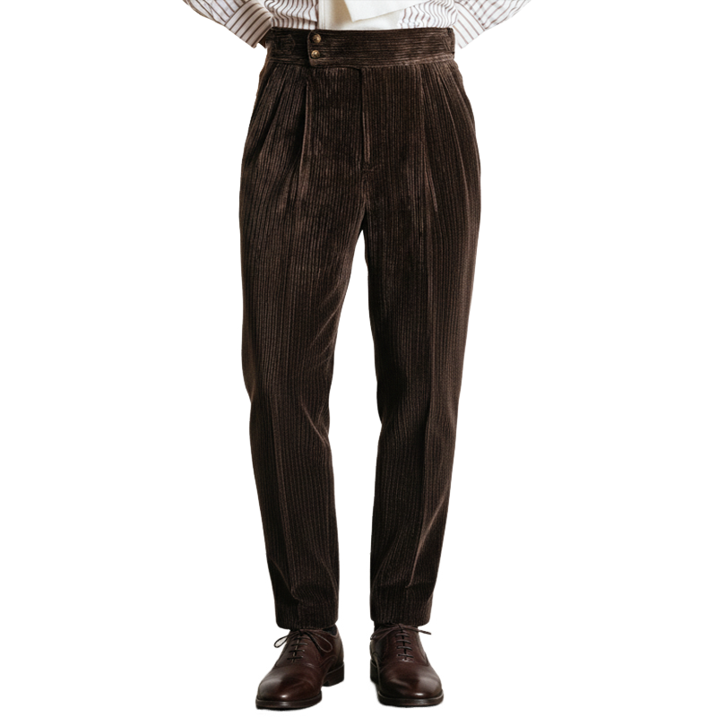 Men's Business Dark Brown Corduroy Slim-fit Pants MTA1727K5U