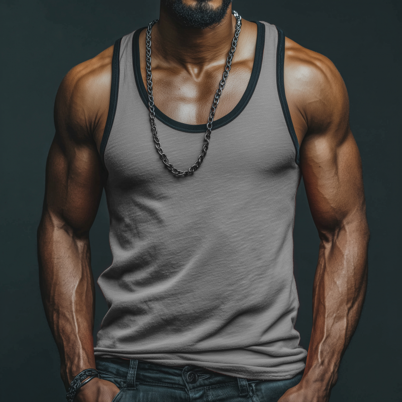Men's Casual Breathable Skin-friendly Colorblock Cotton U-neck Patch Pocket Slim Tank Top MTA0798G1M