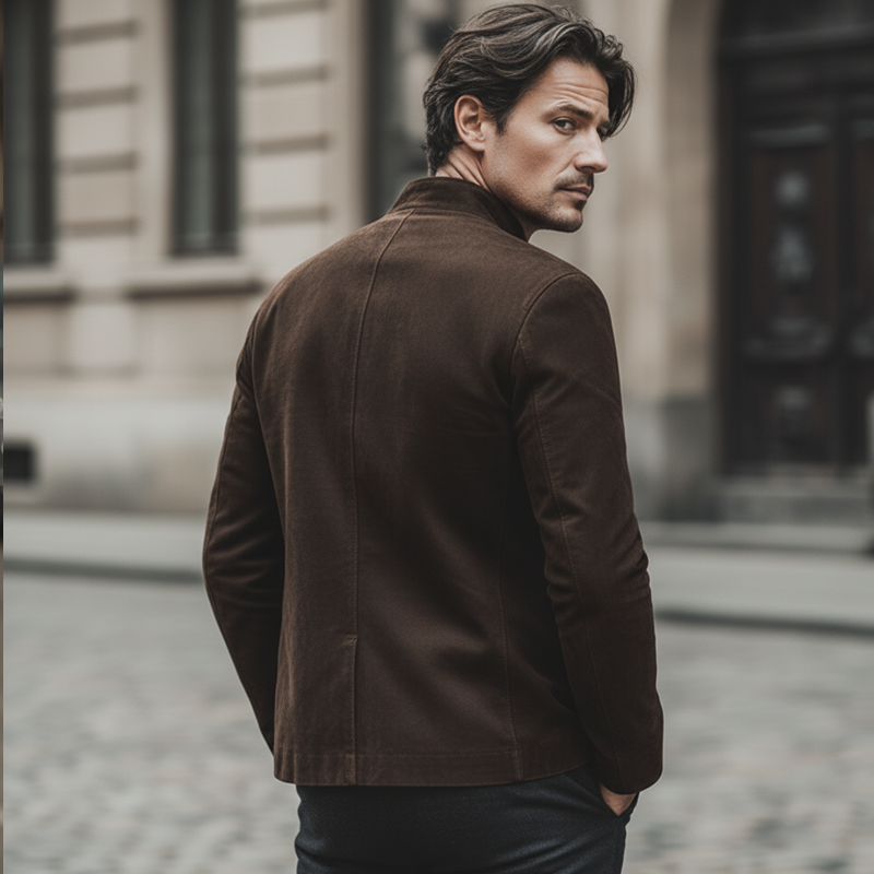 Men's Classic Chocolate Brown Stand-collar Suede Jacket MTA0103L1U