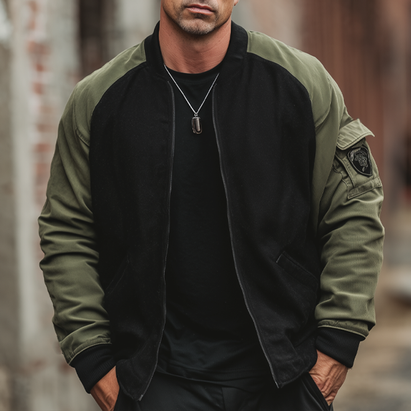 Men's Classic Colorblock Cotton Zipper Baseball Jacket MTA1947H7U