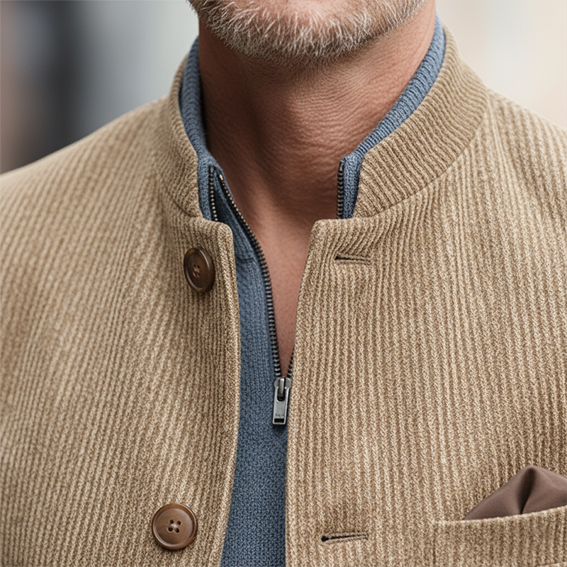Men's Winter Retro Corduroy Stand Collar Button Jacket MTA2883K8P