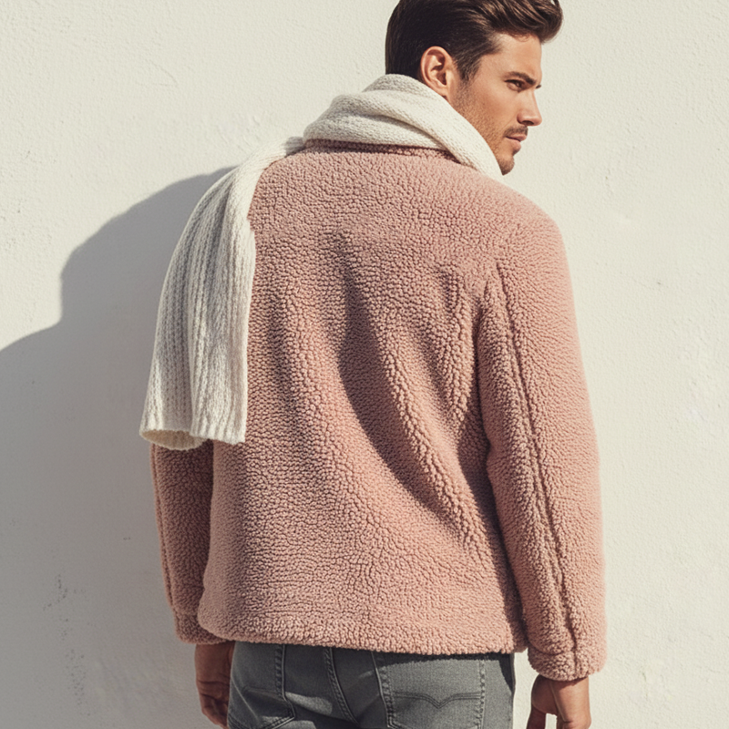 Men's Urban Winter Pink Warm Fleece Button-up Jacket MTA2480K8U