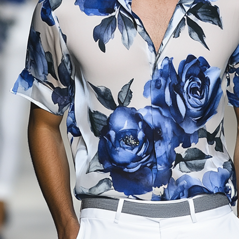 Men's Floral Hawaiian Vacation Short Sleeve Shirt MTA0671F9X