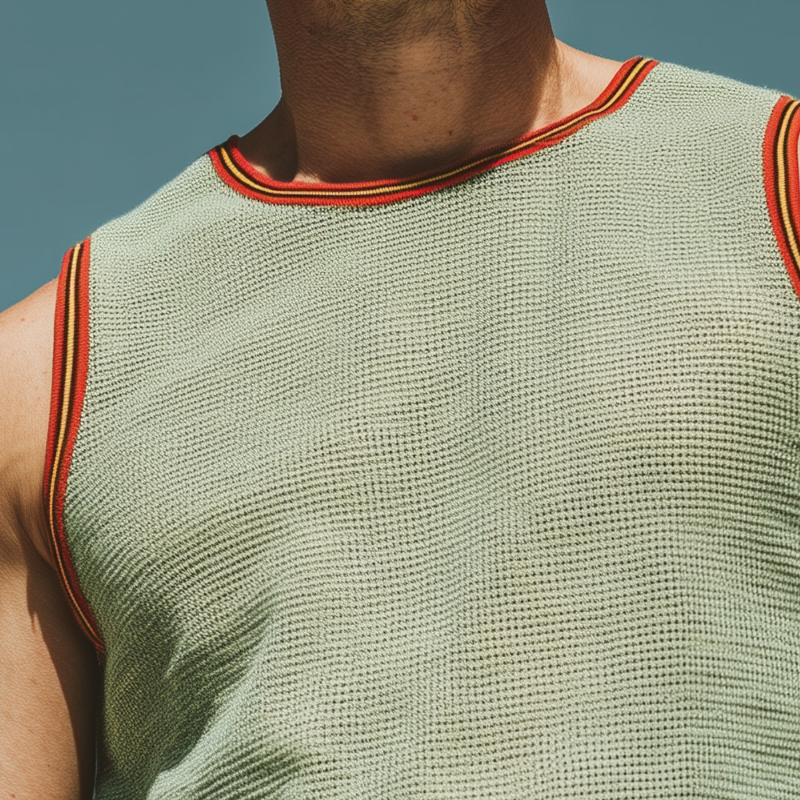 Men's Contrast Knitted Crew Neck Sleeveless Tank Top MTA2674F4X