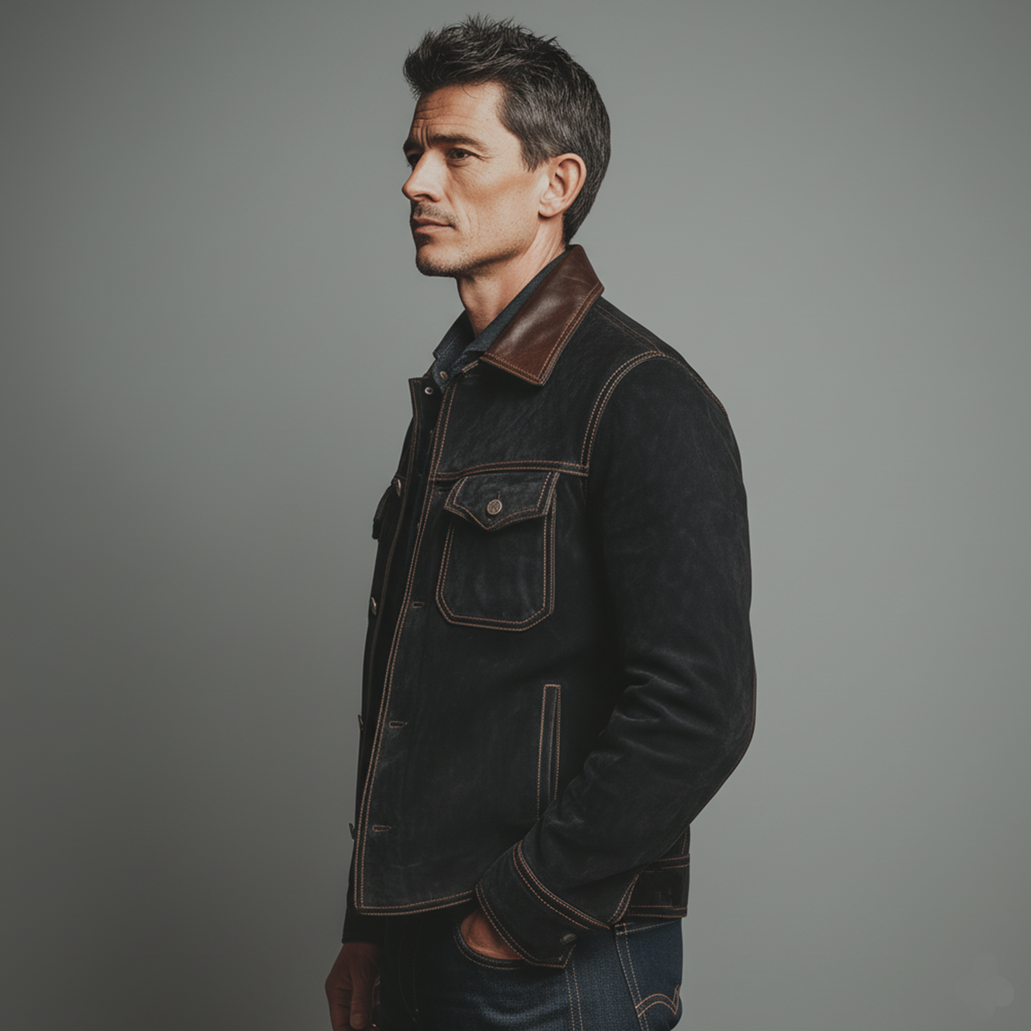 Men's Classic Casual PU Leather Collar Button Faux Suede Jacket MTA1310J9K