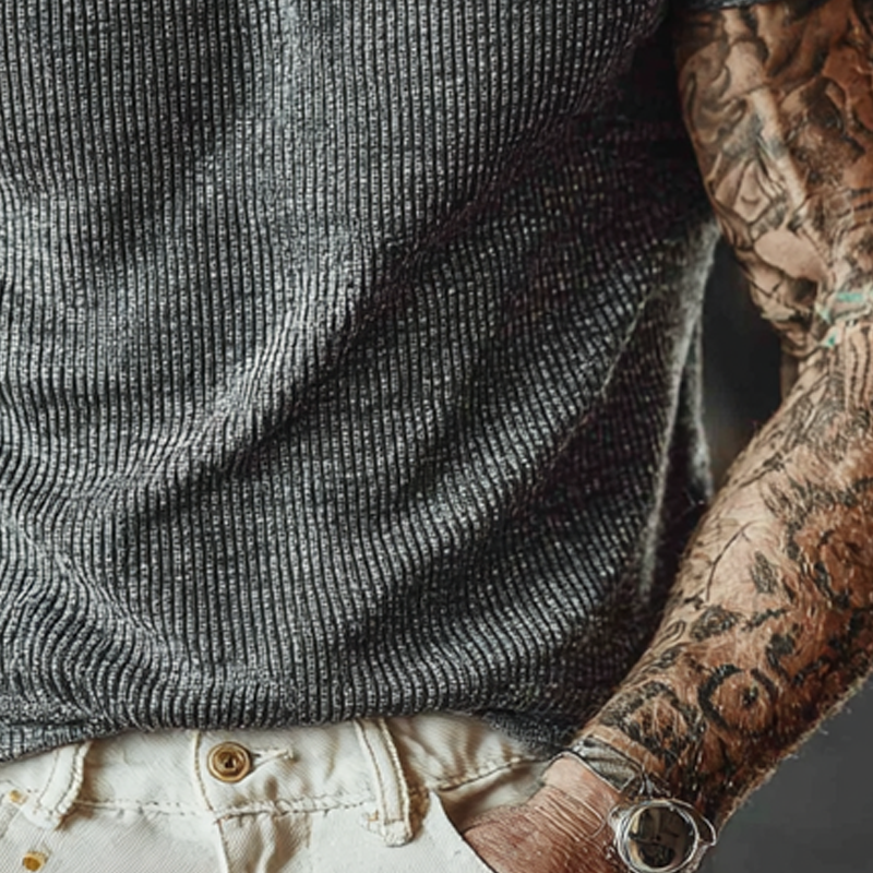 Men's Knitted Round Neck Slim Short Sleeve T-shirt MTA0781G4X