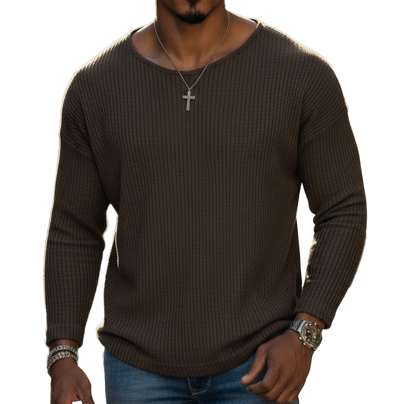 Men's Spring Fashion Polyester Blend Ribbed Crew Neck Long-sleeved T-shirt MTZ2021A8P