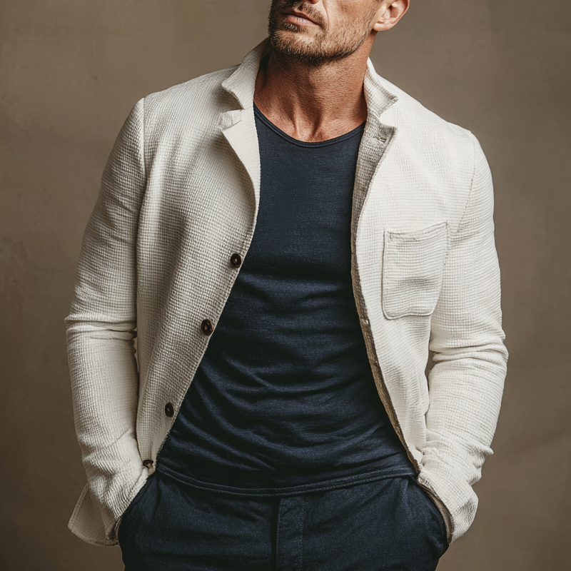 Men's Casual Solid Color Waffle Lapel Jacket MTA2704J4X