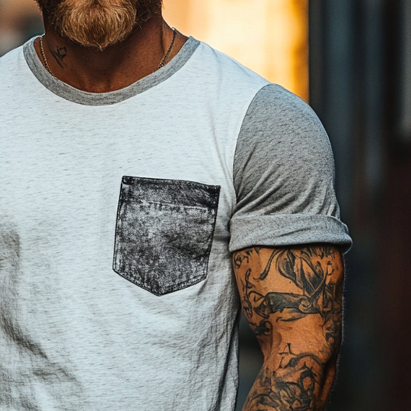 Men's Summer Splicing Printed Short Sleeve Round Neck T-Shirt MTA0837E0X