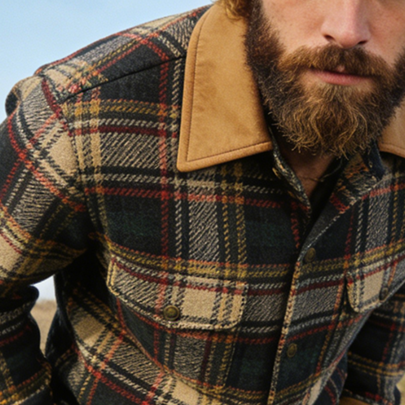 Men's Retro Casual Plaid Patchwork Lapel Button-Up Jacket MTA1238L1TO