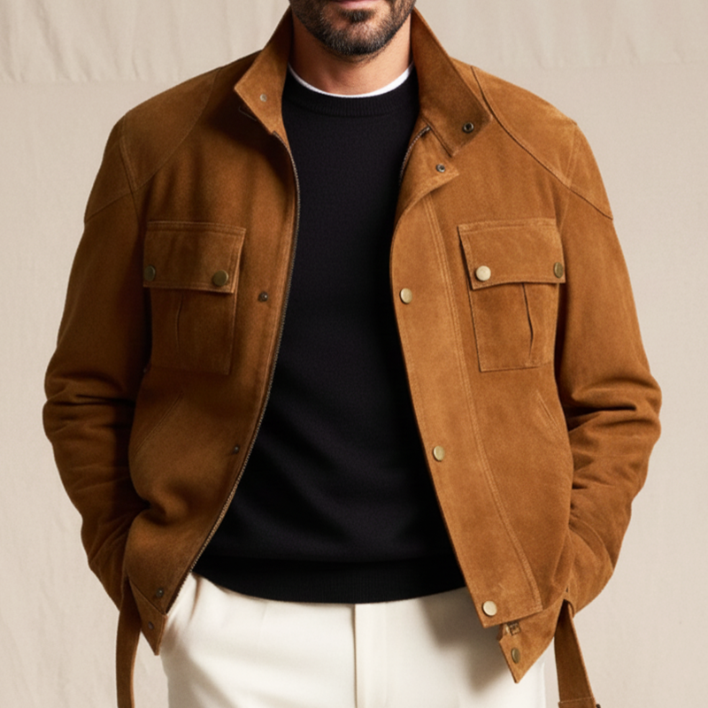 Men's Retro Elegant Stand Collar Faux Suede Jacket MTA1261L0U