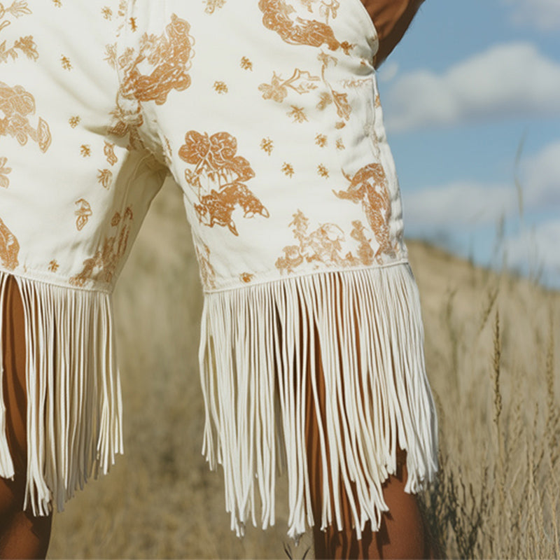 Men's Western Cowboy Style Vintage Fringe Shorts MTA0930E1U