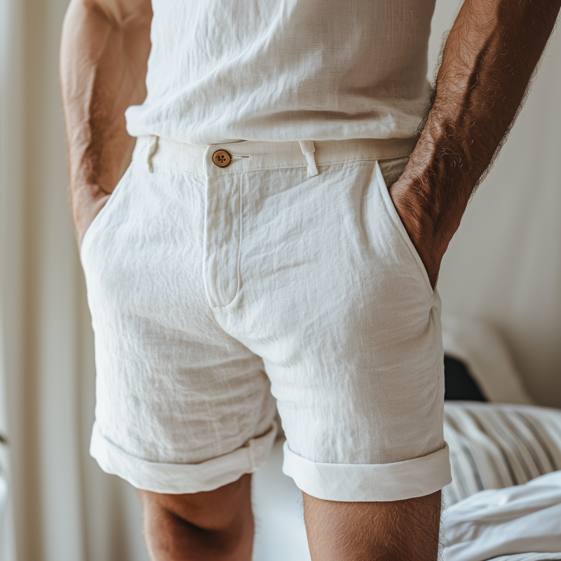 Men's Casual Solid Color Breathable Linen Slim Suit Shorts MTA0934F3M