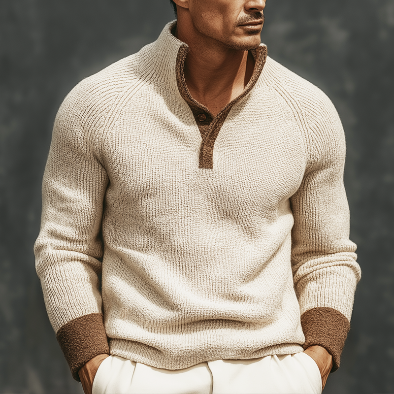 Men's Classic Colorblock Stand Collar Knit Sweater MTA2861J5U