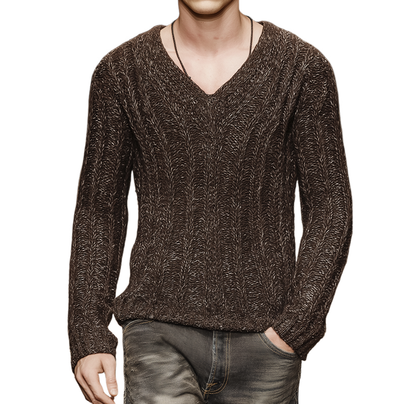 Men's Retro Casual Mixed Color V-Neck Long Sleeve Sweater MTA0314I6TO