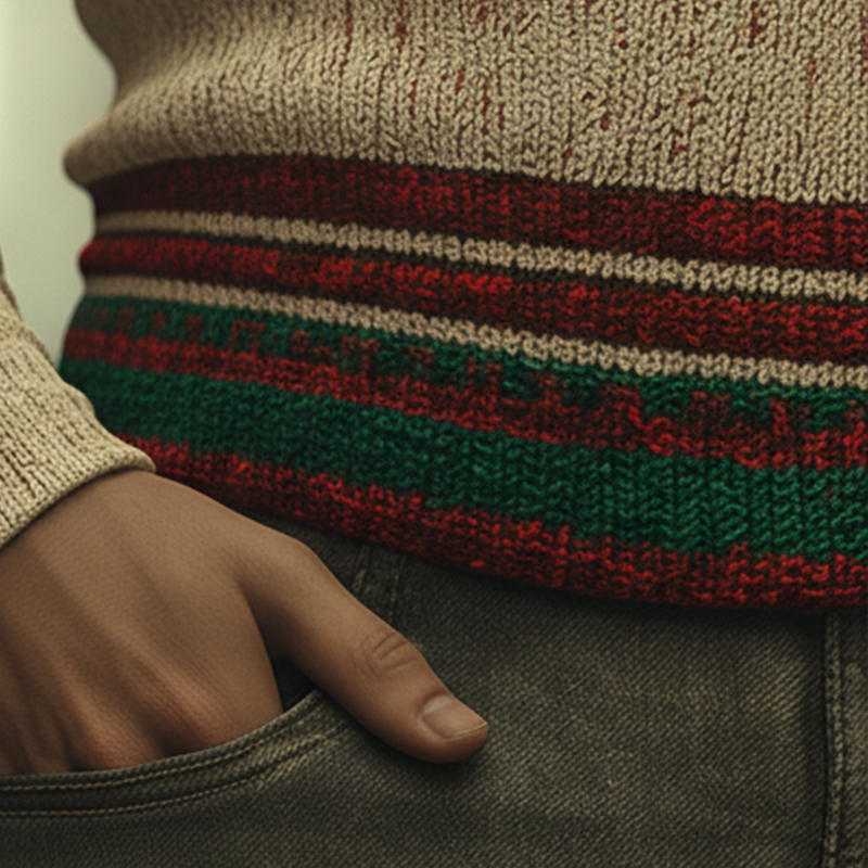 Men's Winter Retro Cotton Yarn Knitted Jacquard V-Neck Sweater MTA2983K9P