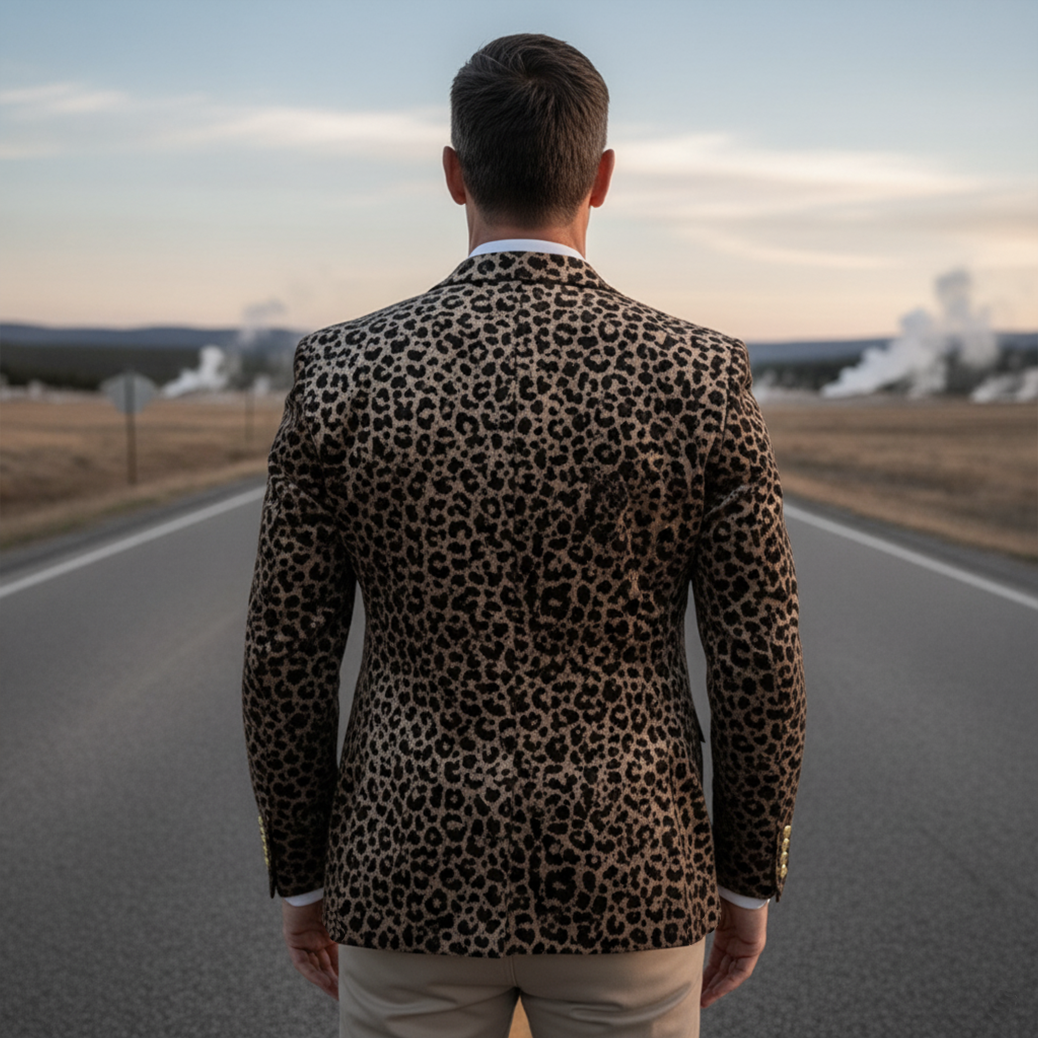 Men's Classic Vintage Velvet Leopard Print Single-breasted Slim-fit Blazer MTA1353I8K