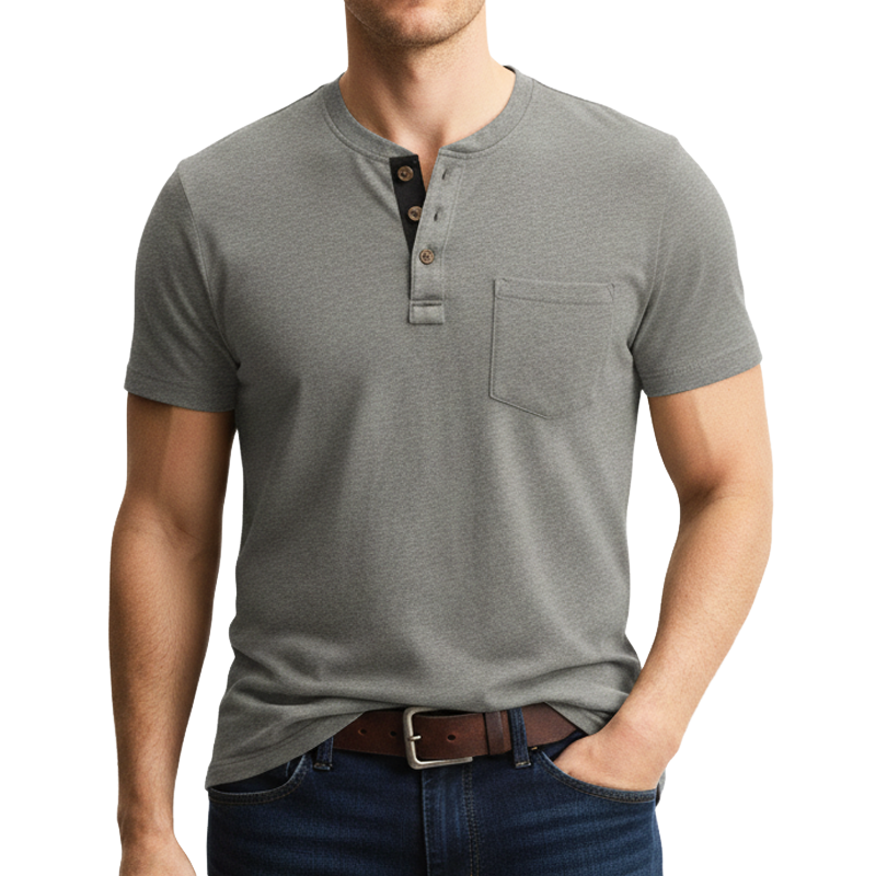 Men's Business Three-Button Henley Collar Short-Sleeve T-Shirt MTZ1276B6U