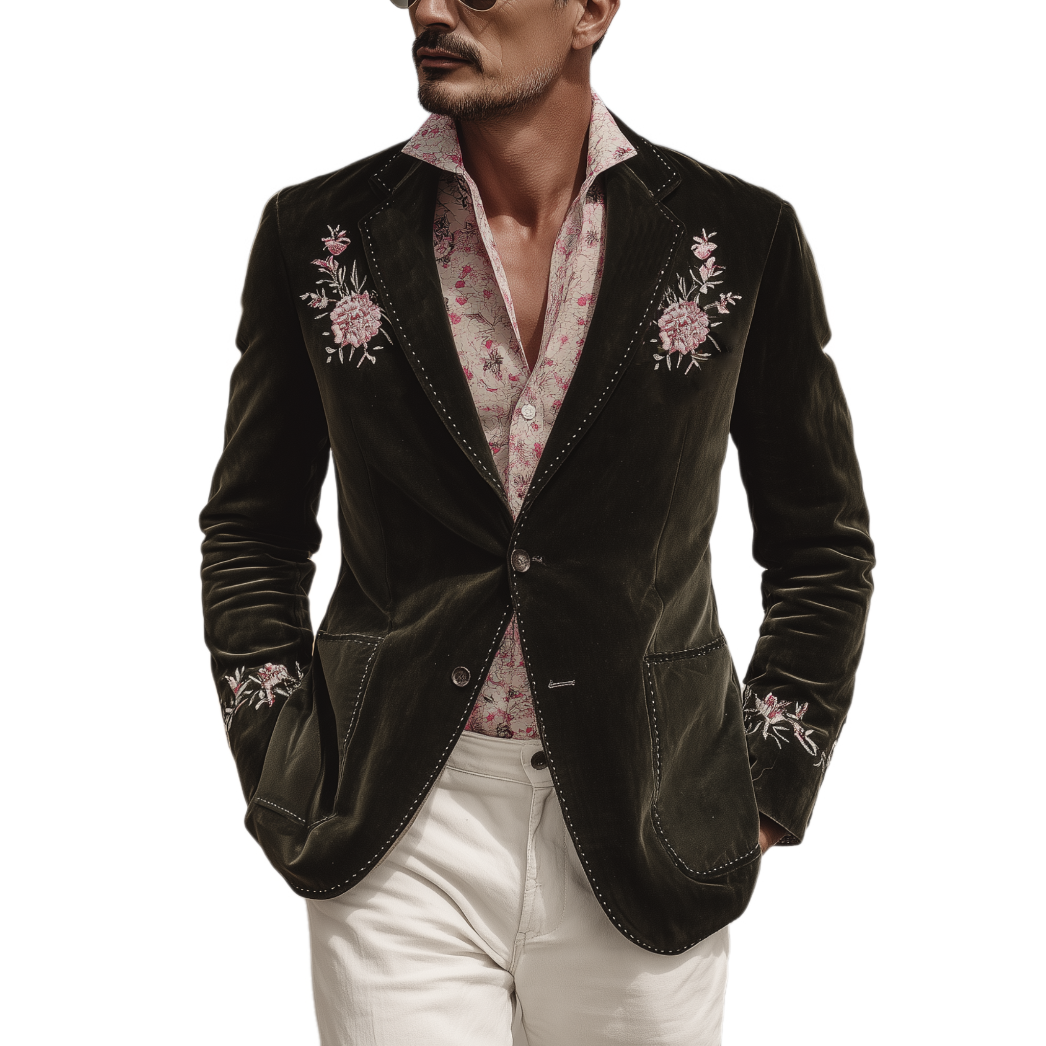 Men's Classic Retro Western Suede Floral Embroidered Single-Breasted Blazer MTA1235H0K