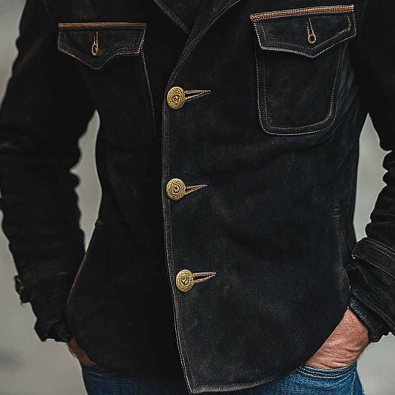 Men's Faux Suede Paneled Single-breasted Lapel Jacket MTA1329I1X