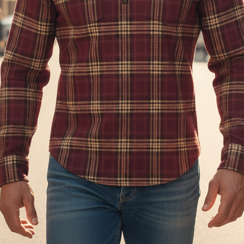 Men's Retro Plaid Faux Suede Appliqué Cotton Blend Half-Zip Shirt MTA2021K9P