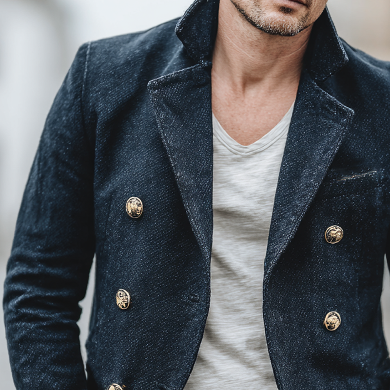 Men's Lapel Washed Denim Jacket MTA2928K6X