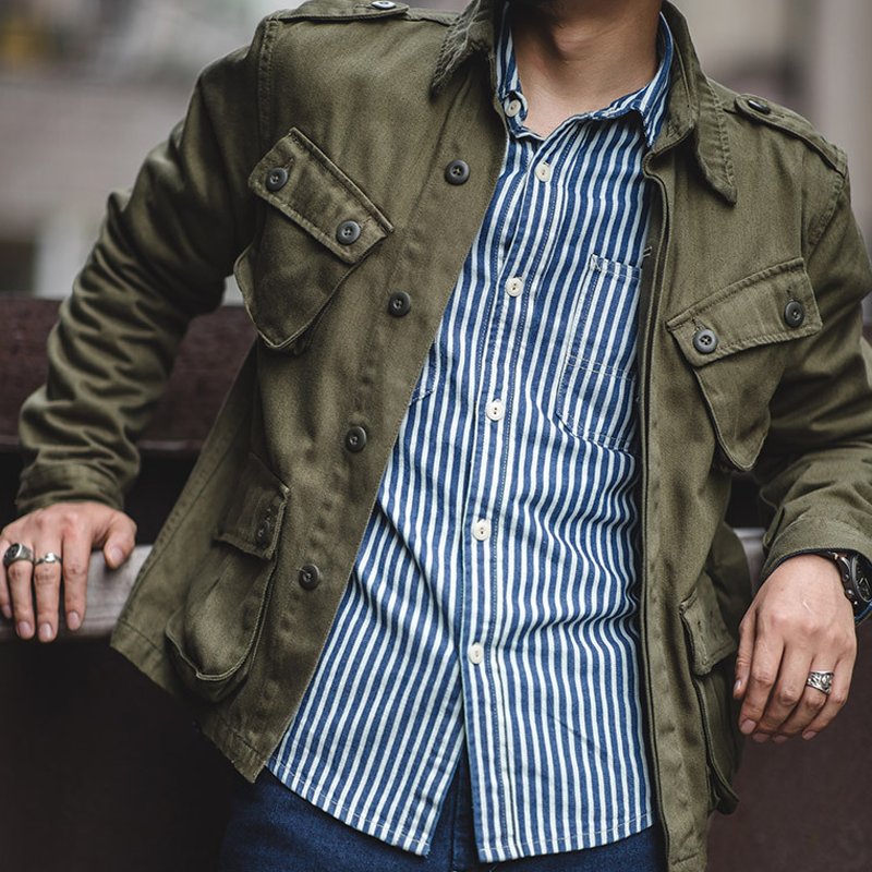 Men's Classic Retro Army Green Multi-pocket Jacket MTA0873I0U