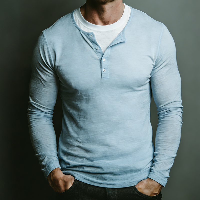 Men's Vintage Casual Henley Collar Long Sleeve Fake Two-Piece T-Shirt MTZ2926A0TO
