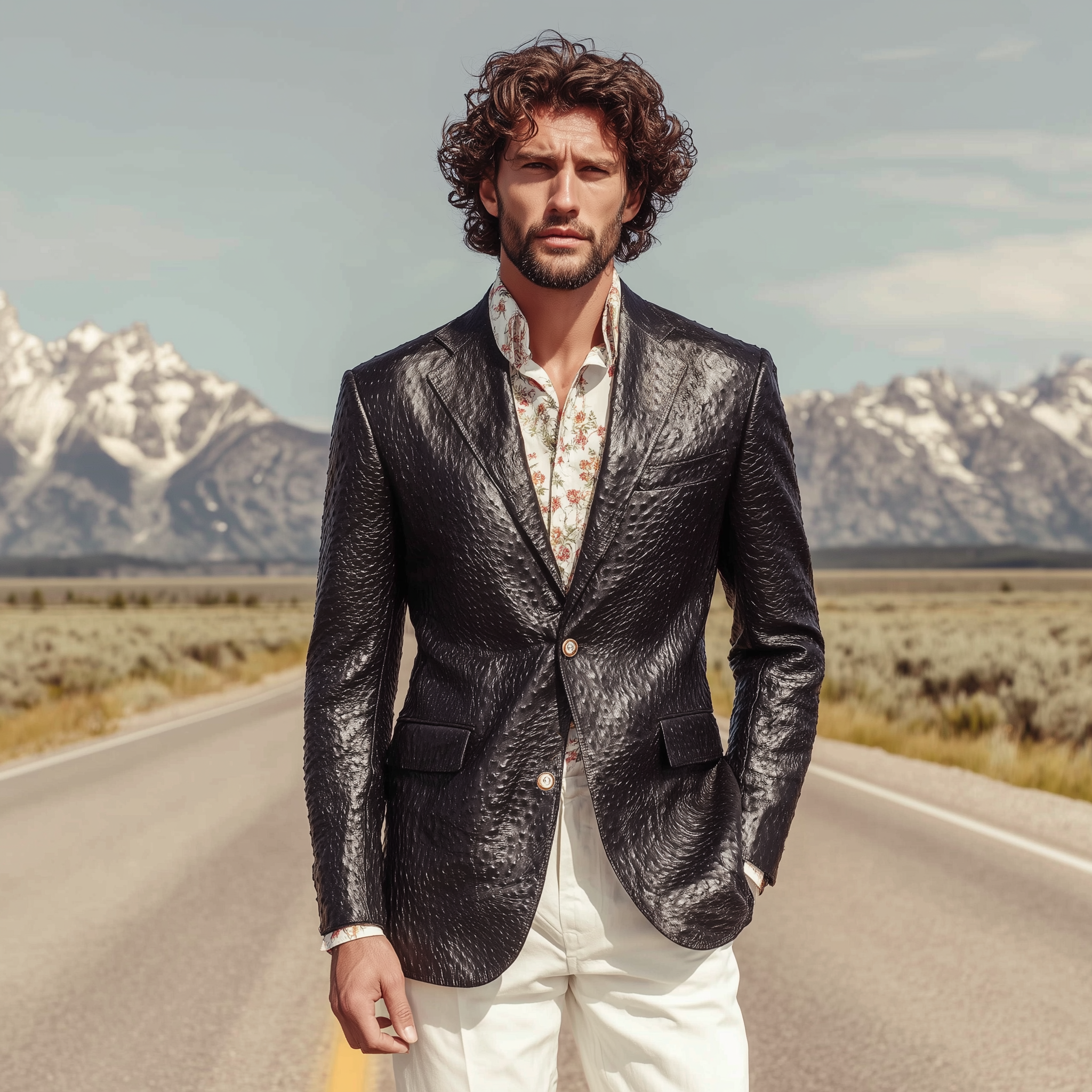 Men's Classic American Retro Texture PU Leather Slim Single-breasted Blazer MTA1603H5K
