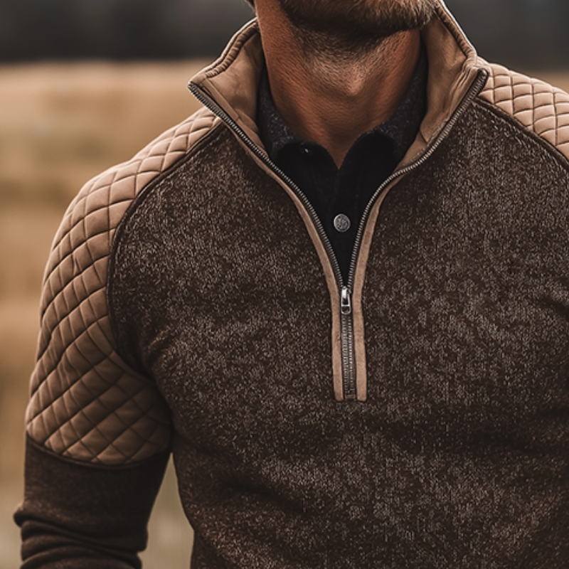 Men's Retro Casual Quilted Patchwork Knitted Zipper Collar Sweater MTA1082K8TO