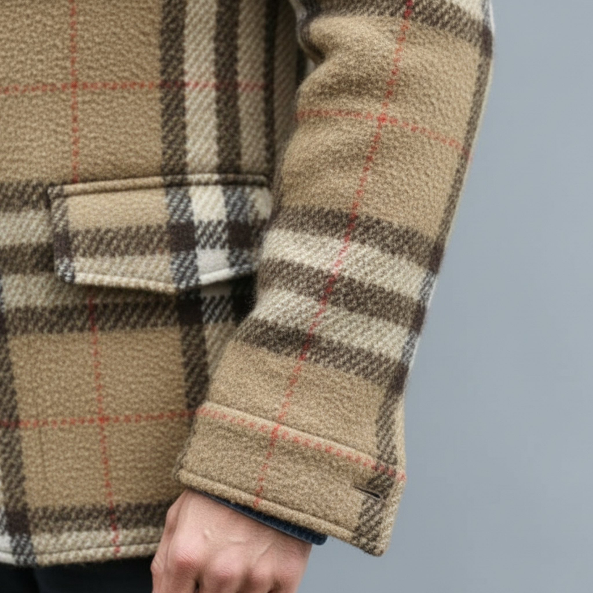 Men's Classic Light Business Lapel Single-breasted Faux Plaid Woolen Jacket With Multiple Pockets MTA3032I6K