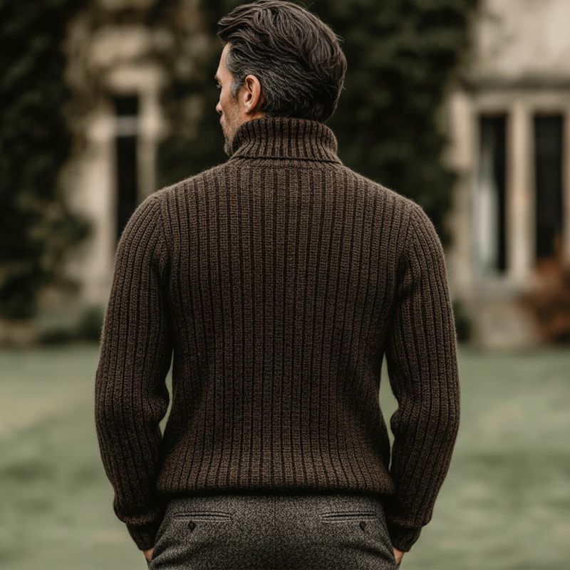 Men's Classic Vintage Dark Brown Turtleneck Ribbed Sweater MTA2750K1U