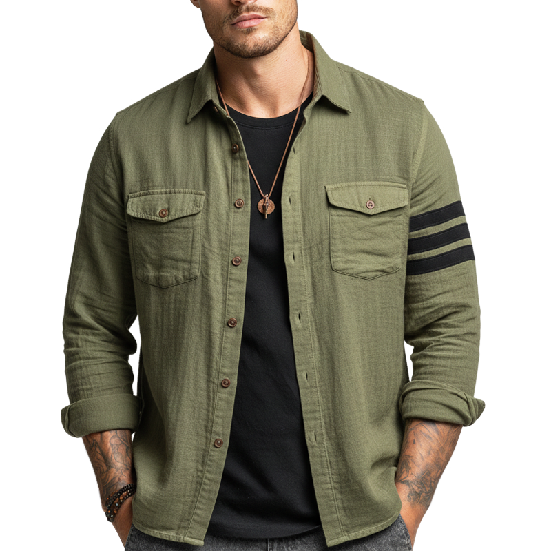 Men's Classic Army Green Casual Long-sleeved Shirt MTZ1662A9U