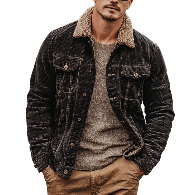 Men's Vintage Corduroy Splicing Polar Fleece Lapel Jacket MTA2628I1X