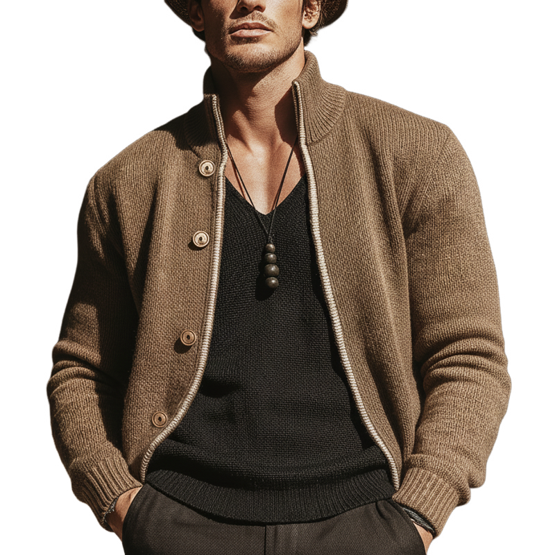Men's Urban Casual Stand-collar Button-up Knitted Cardigan MTA1869L3U