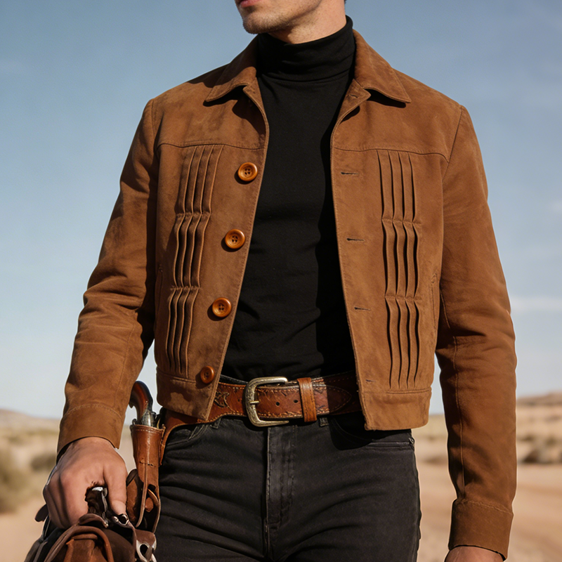 Men's Retro Casual Cotton Pleated Collar Button Jacket MTA1175L6TO