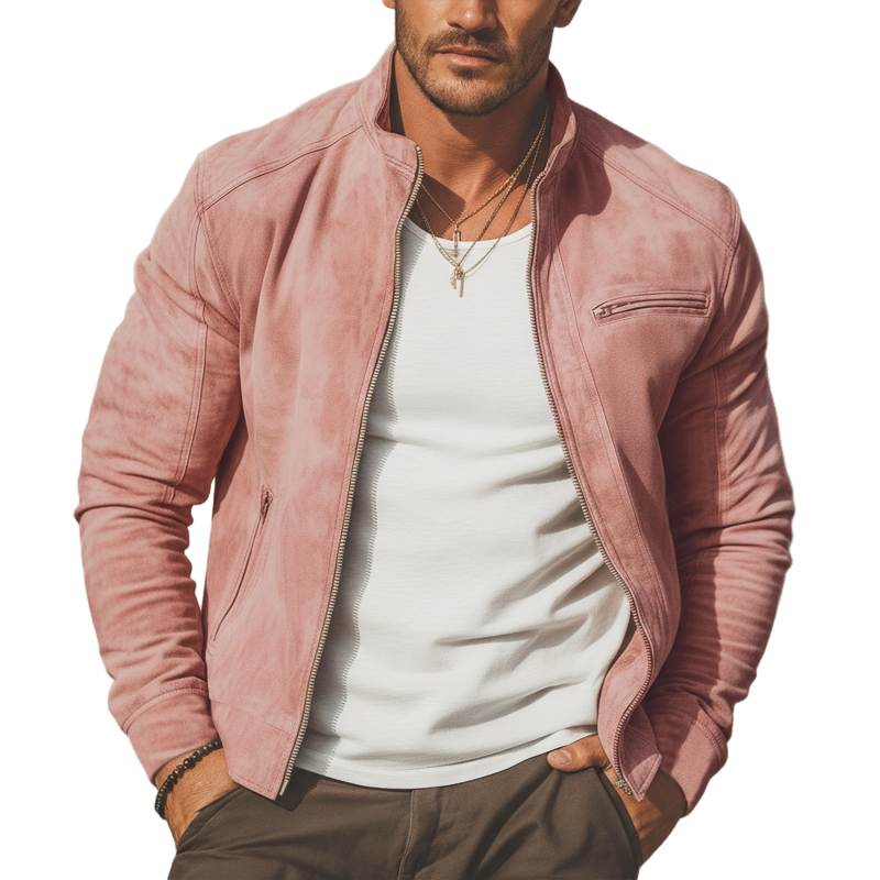 Men's Modern Fashion Faux Suede Stand Collar Zip-Up Jacket MTZ2369A3U