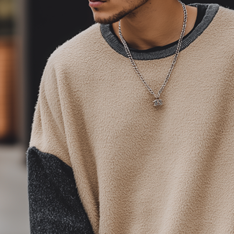 Men's Retro Casual Plush Stitching Street Style Crew Neck Sweatshirt MTA2905H2TO