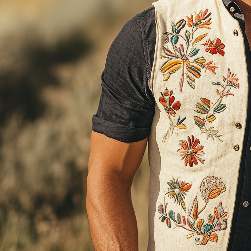 Men's Summer Fashion Embroidered Cotton Blended Vest (with Lining) MTA2701F3P