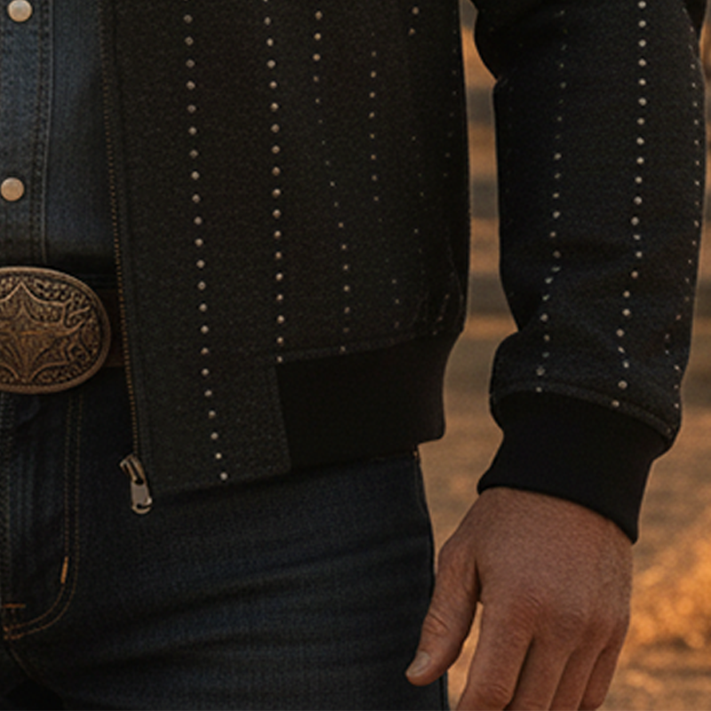 Men's Retro Rhinestone Faux Denim Collar Thin Jacket MTA1097K2P