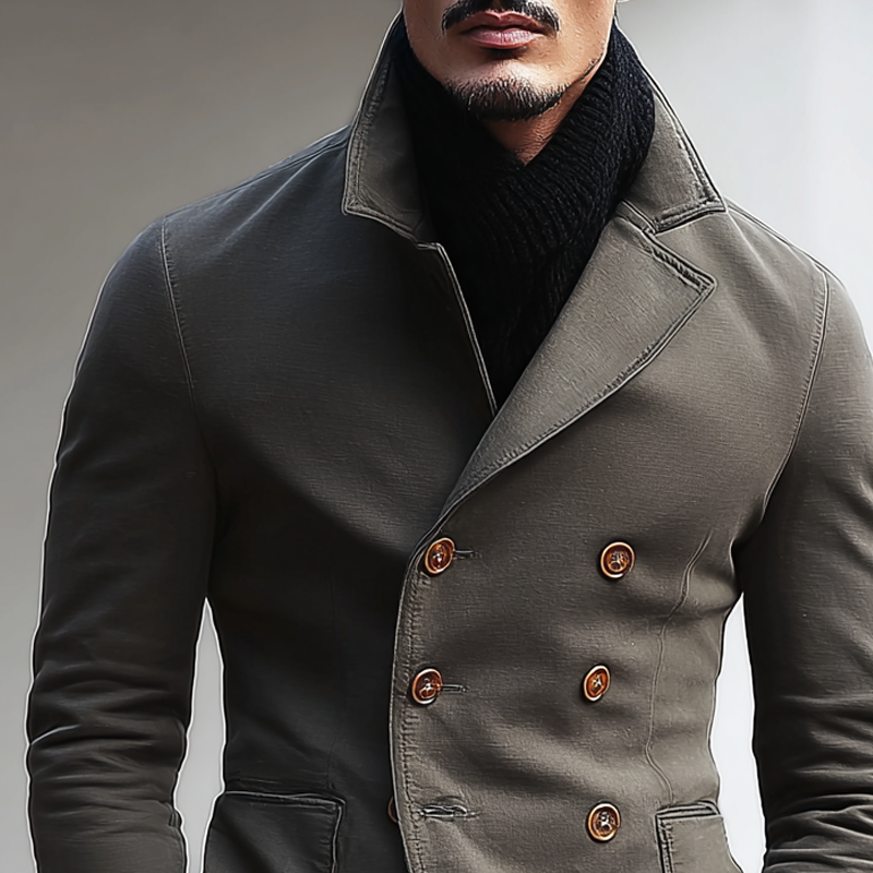 Men's Solid Color Cotton Lapel Double Breasted Jacket MTA0456I0Z