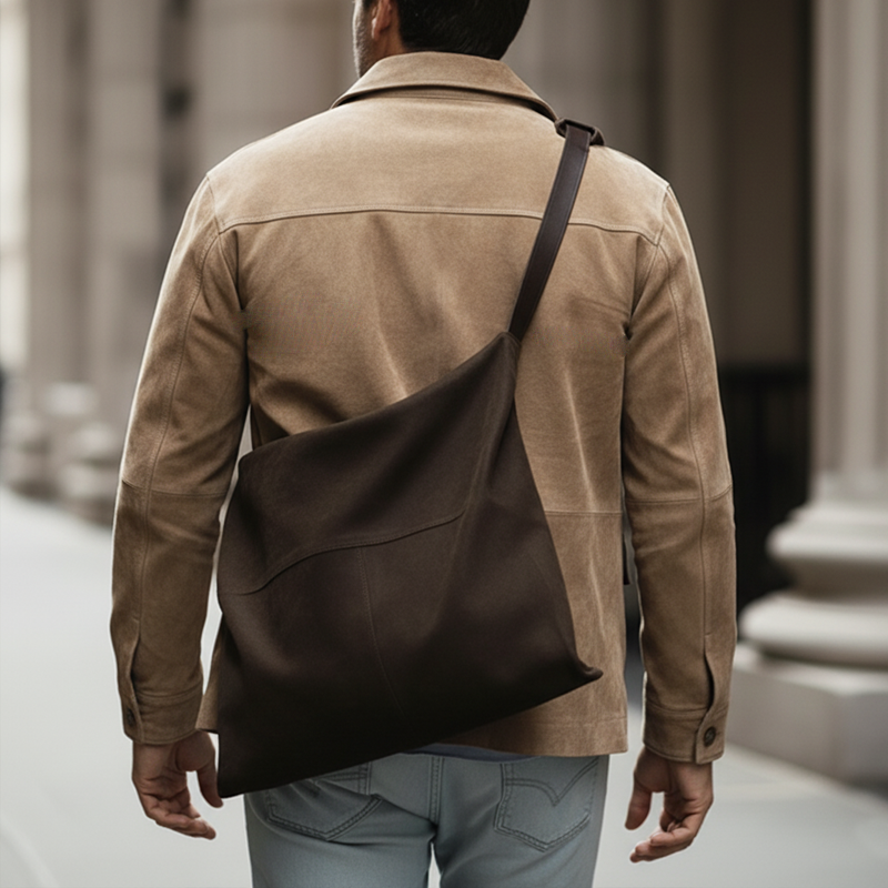 Men's Classic Business Light Khaki Suede Long-sleeved Shirt MTA0597L7U