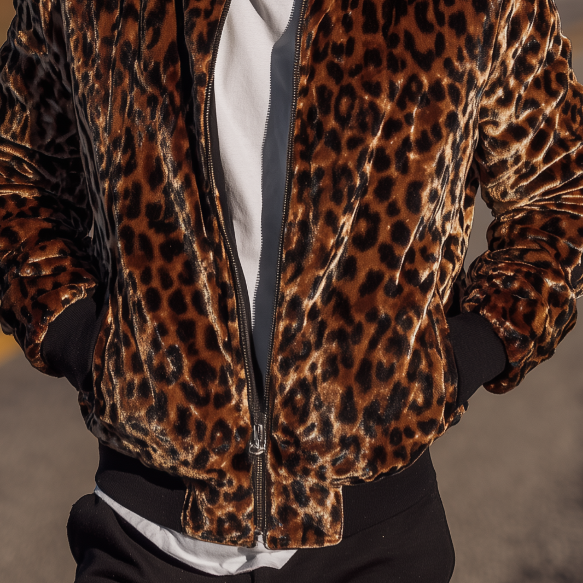 Men's Classic Casual Western Leopard Print Velvet Zip-Up Jacket MTA2851H6K