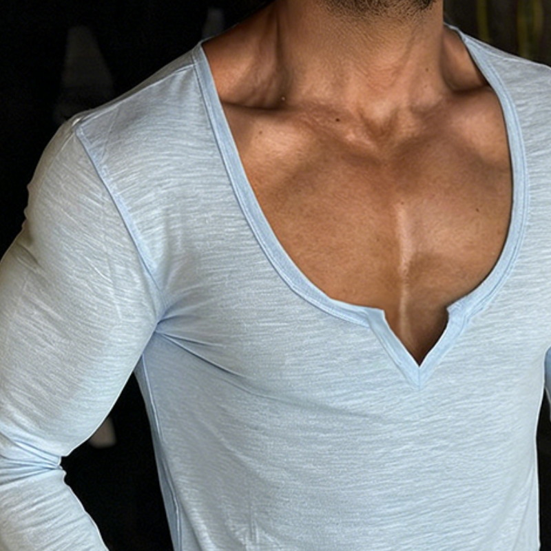 Men's Retro Casual Round V-Neck Long-Sleeve T-Shirt MTZ0542B5TO