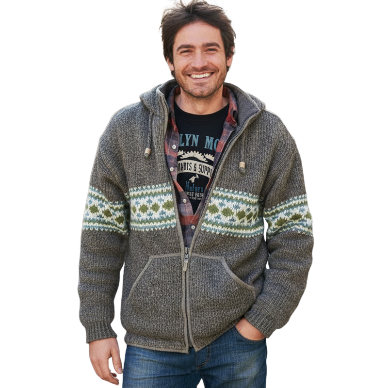 Men's Classic Colorblock Jacquard Hooded Zippered Cardigan MTA0939J1U