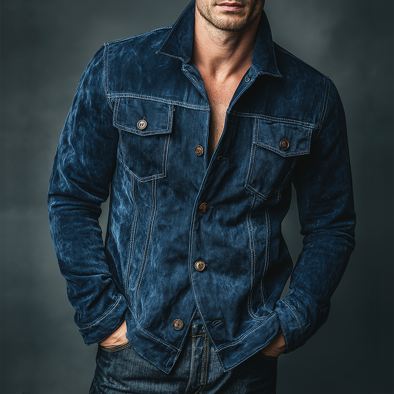 Men's Retro Casual Denim Washed Durable Collar Jacket MTA2951J9TO