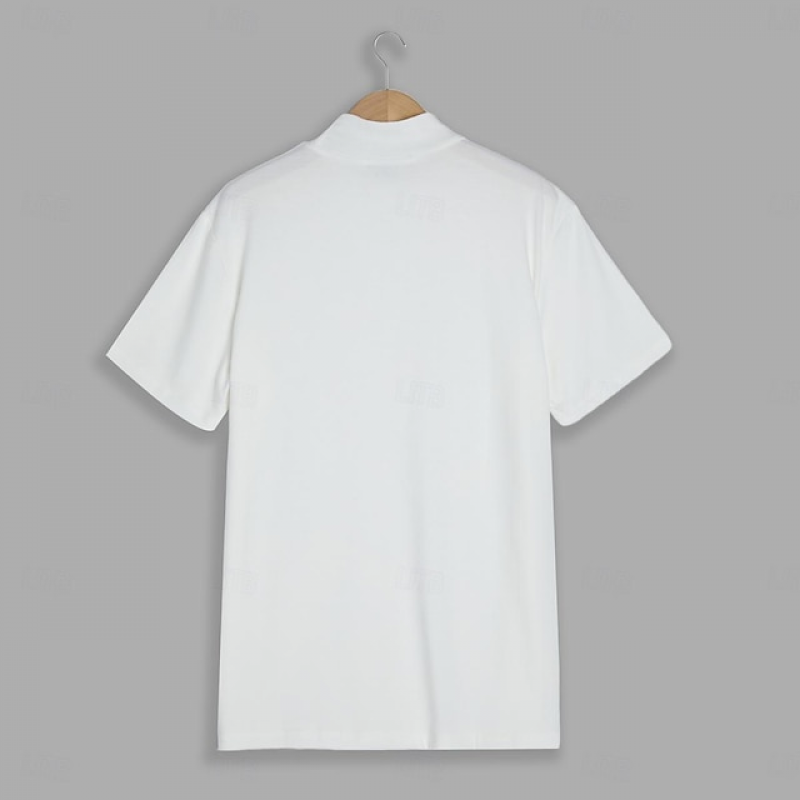 Men's Solid Color High Collar Short Sleeve T-shirt MTA0705E3Z