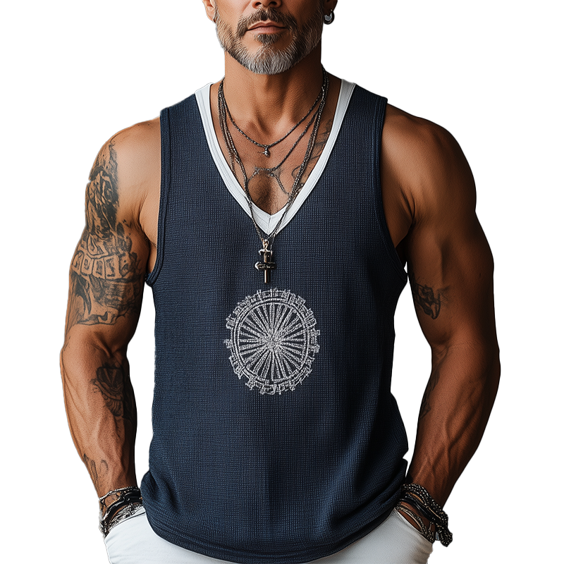 Men's Summer Fashion Patchwork Embroidery Waffle Tank Top MTA2678F3P