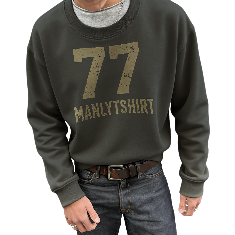 Men's Retro Casual Unbeatable Lucky 7 Crew Neck Long Sleeve Sweatshirt MTZ1015B1TO