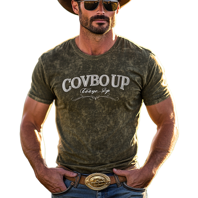 Men's Summer Embroidered Round Neck Short Sleeve T-Shirt MTA2666F7U